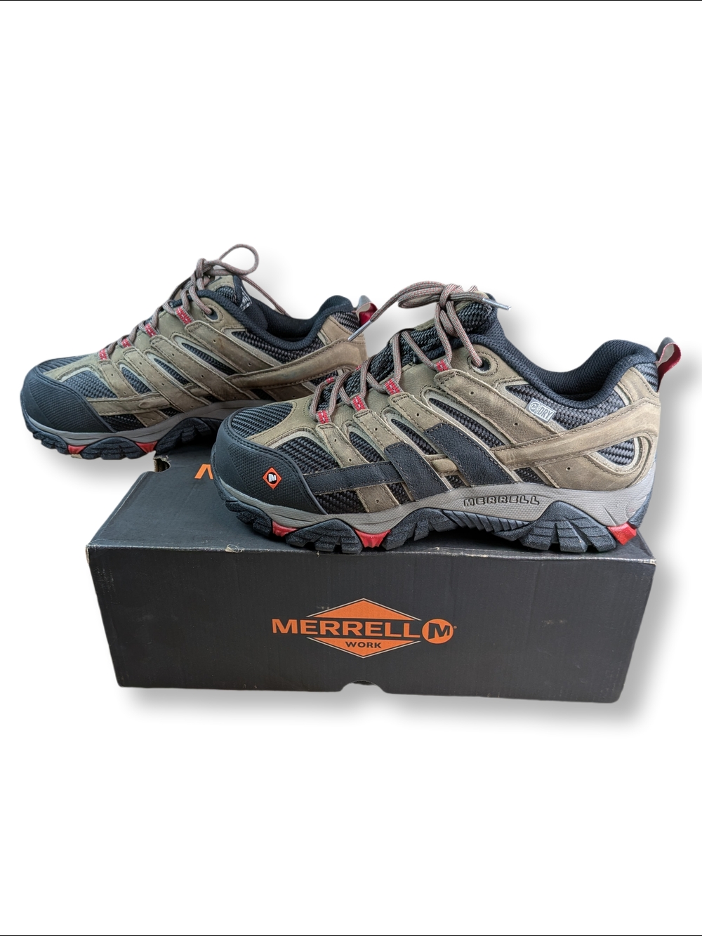 👀 Merrell Moab 2 Vent WTPF CT Comp Toe Work Shoe Boots Size 10 J15774 Boulder - Picture 5 of 9